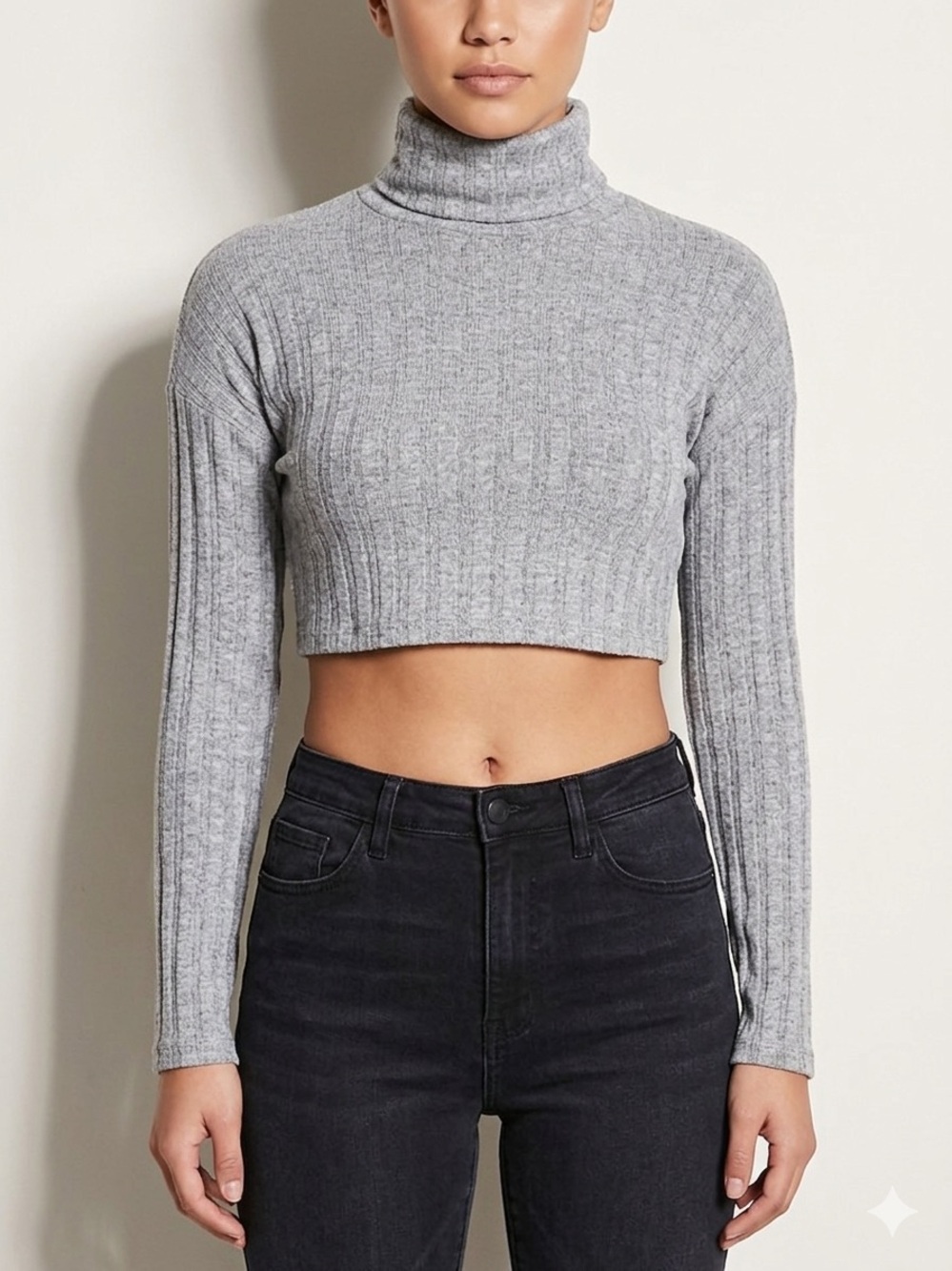 Forever 21 Light Gray Ribbed Cropped Turtleneck
